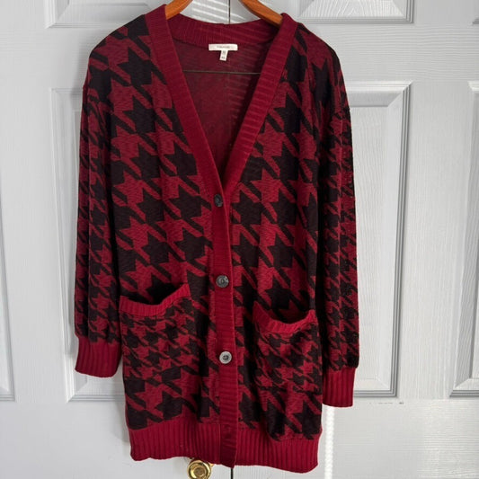 Maurice XS Button Giant Houndstooth Cardigan w/Patch Pockets, Nerdy Academia