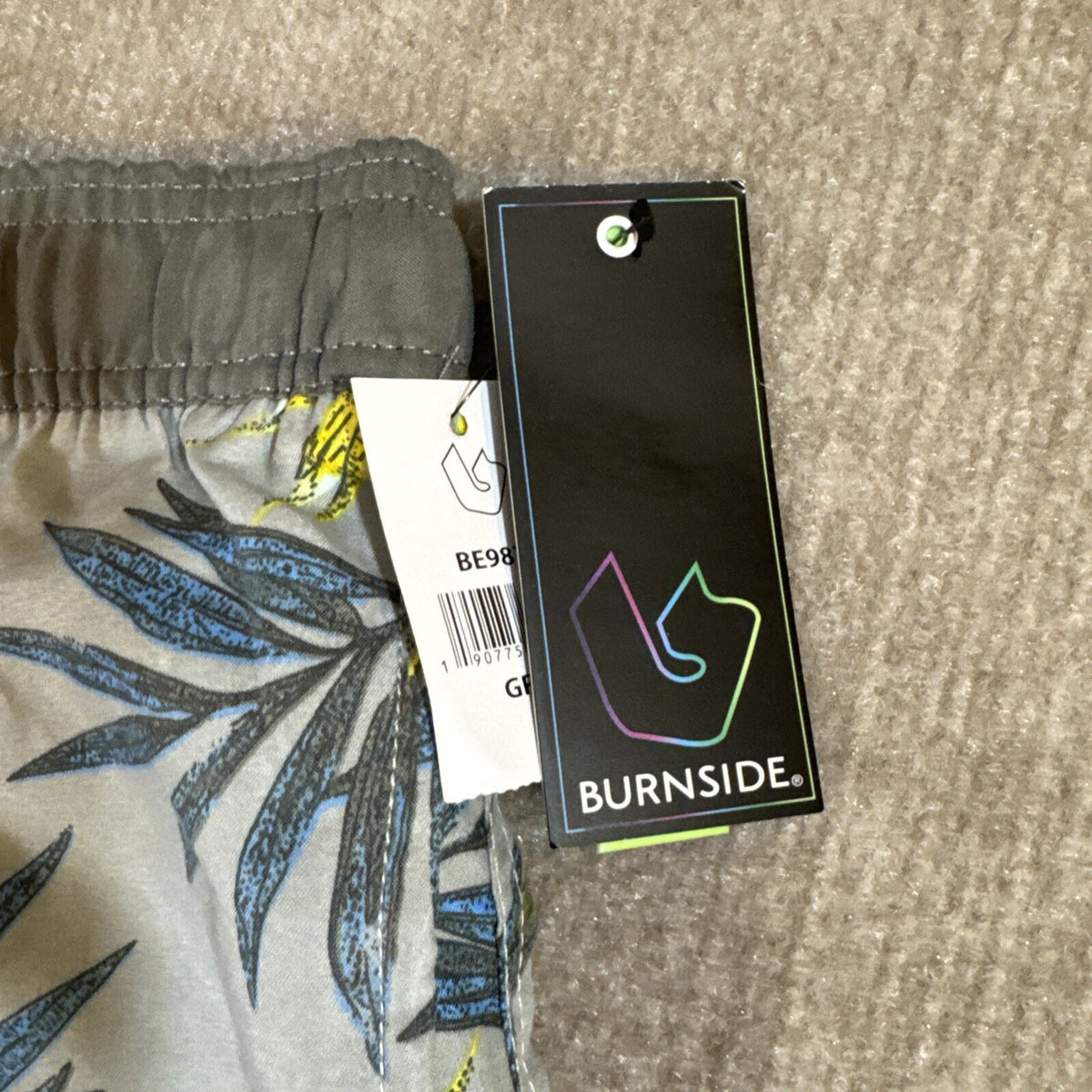 Burnside Men Board Shorts Sm Quick Dry UV Gray Tropical