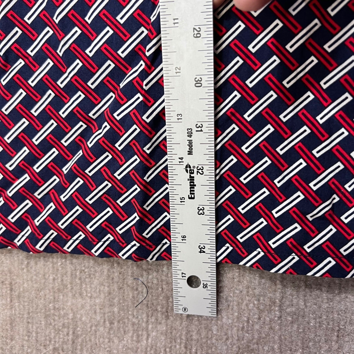 Tommy Hilfiger Shift Dress Women Size M Blue Red Geometric V-Neck Preppy Classic
