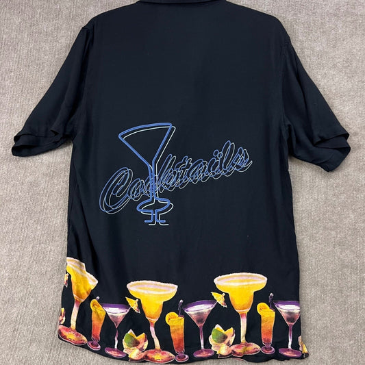 Cocktails Margarita Tiki Camp Shirt, Short Sleeve, Resort Wear, L Hawaiian
