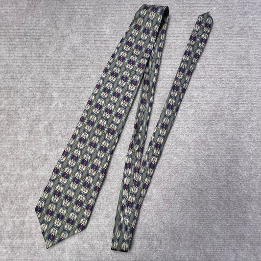 Chez Roffé New York Silk Necktie Brown Blue Red Floral Abstract Pattern