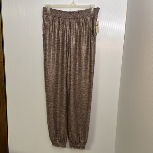 NWT Anthropologie Melora Metallic Rose Gold Joggers Sz L Festival Disco Glam