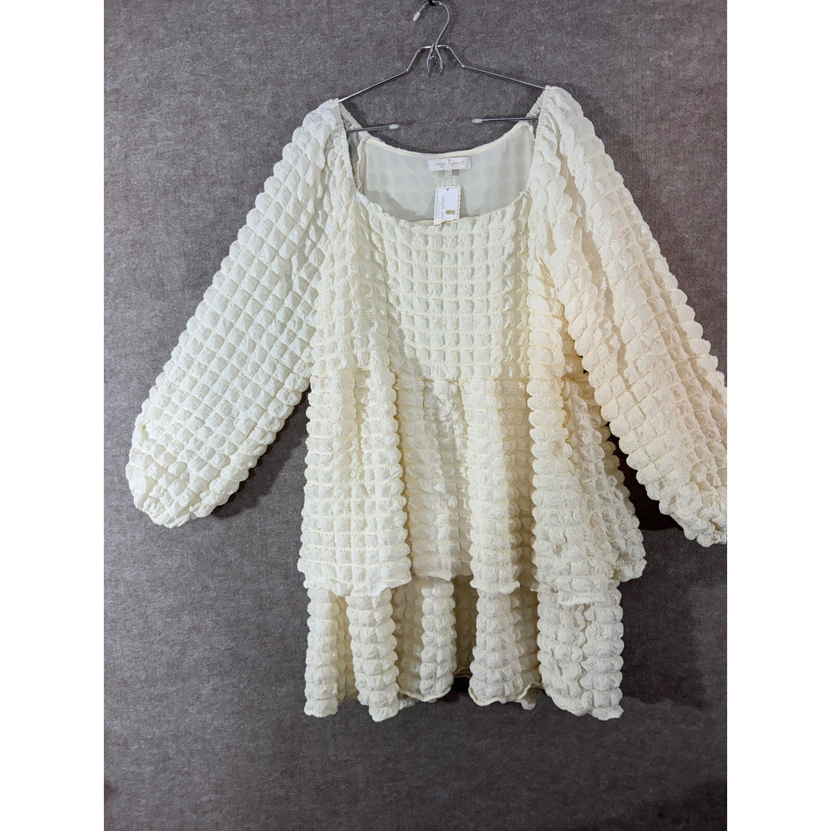 Simply Southern Bubble Midi Dress Womens XL Cream Textured Long Sleeve Coquette