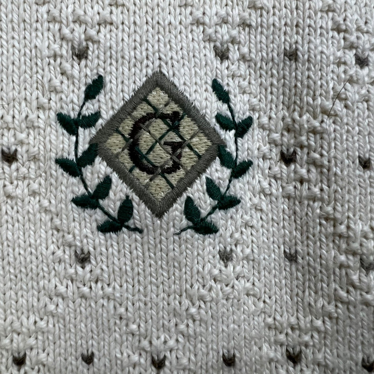Haggar Tour Mens XL Cream Knit Sweater Cotton Golf Diamond Logo Pullover