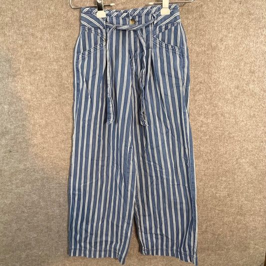American Eagle Striped Wide Leg Pants Womens 00 High Rise Belted Coastal Boho