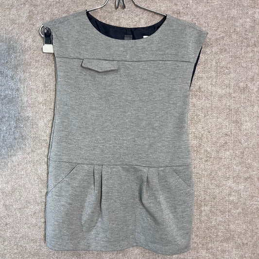 Zara Kids Dress Girls Size 7-8 Gray Sleeveless Pleated Pocket School Minimalist