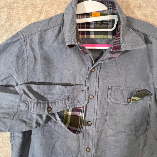 Tailor Vintage Flip Cuff Button Down Shirt Mens M Grey Plaid Lined Casual Flnnel