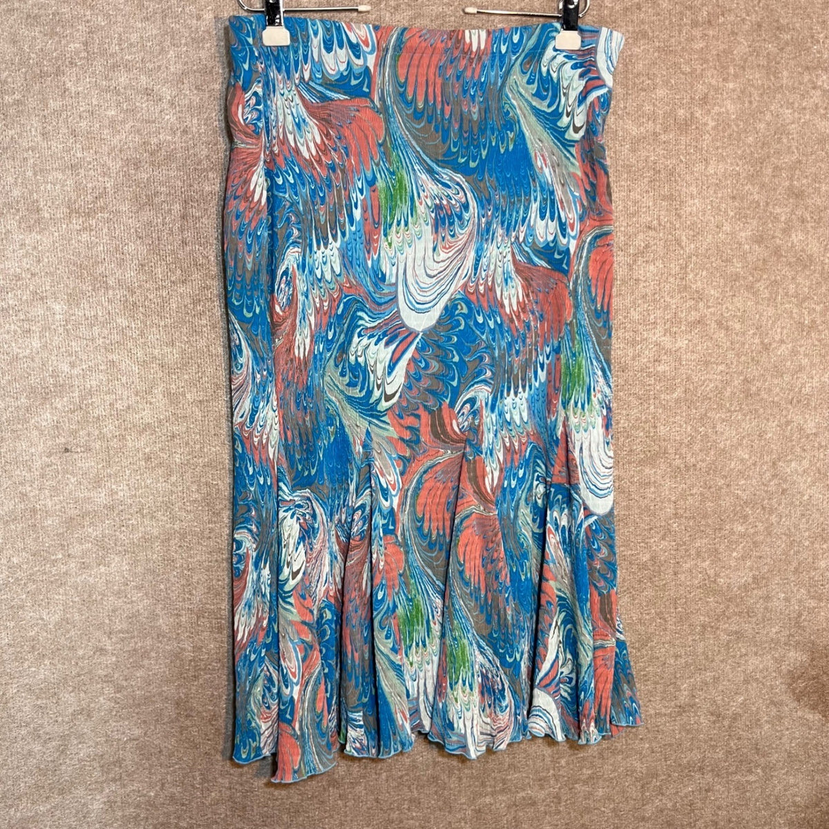 Flair Marbled Plisse Pleated Midi Skirt L Blue Pink Abstract Art To Wear Y2K