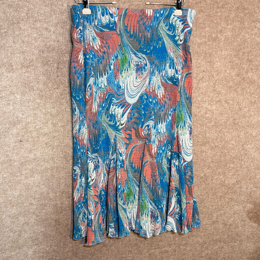 Flair Marbled Plisse Pleated Midi Skirt L Blue Pink Abstract Art To Wear Y2K