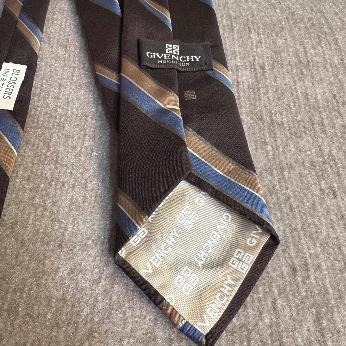 Vintage Givenchy Monsieur Necktie Mens XL Brown Striped Silk Blend Designer