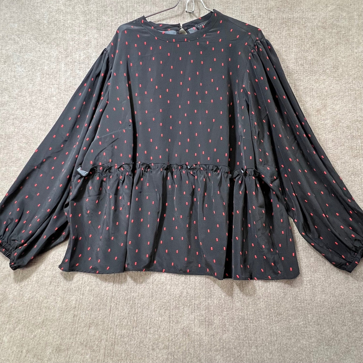 Sanctuary Black Red Geometric Print Ruffle Peplum Blouse Top Plus Size 2X