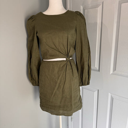 Wolfe the Label Green Linen Cutout Dress USA Med NWT
