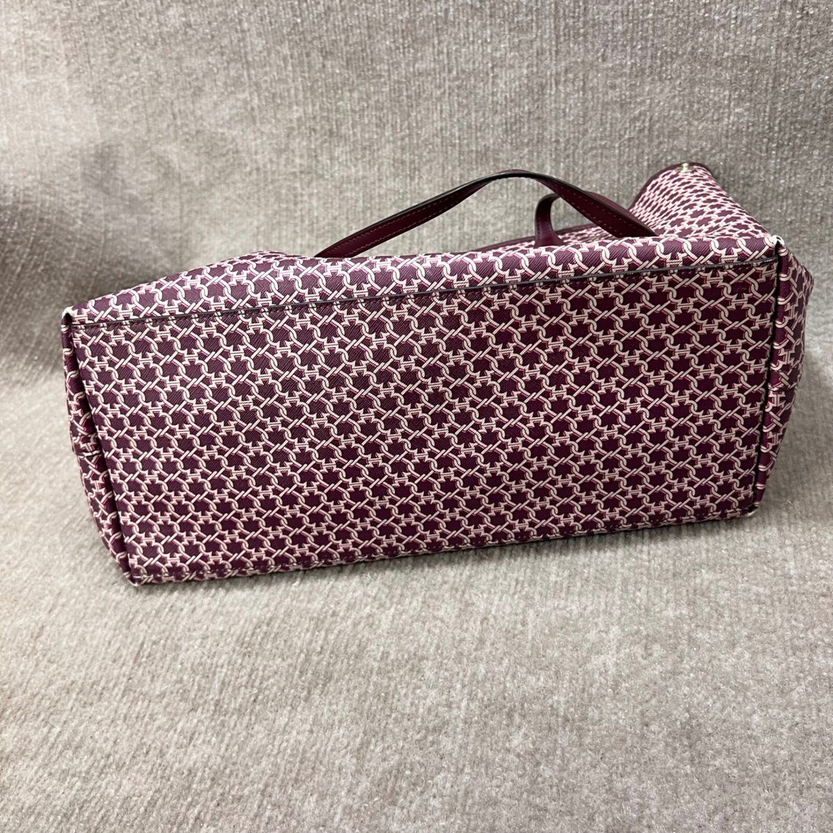 Kate Spade Link Tote Bag Burgundy Signature Logo Print Leather Trim