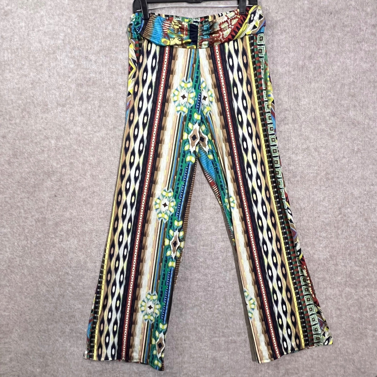 Resort Geometric Tribal Dopamine Print Pants Womens Large Stretch Boho Trippy