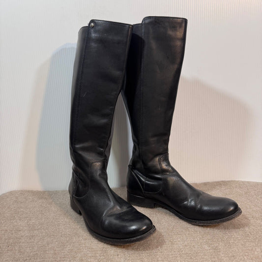 Frye Melissa Back Zip Boots Women 7B Black Leather Tall Riding Equestrian Chic