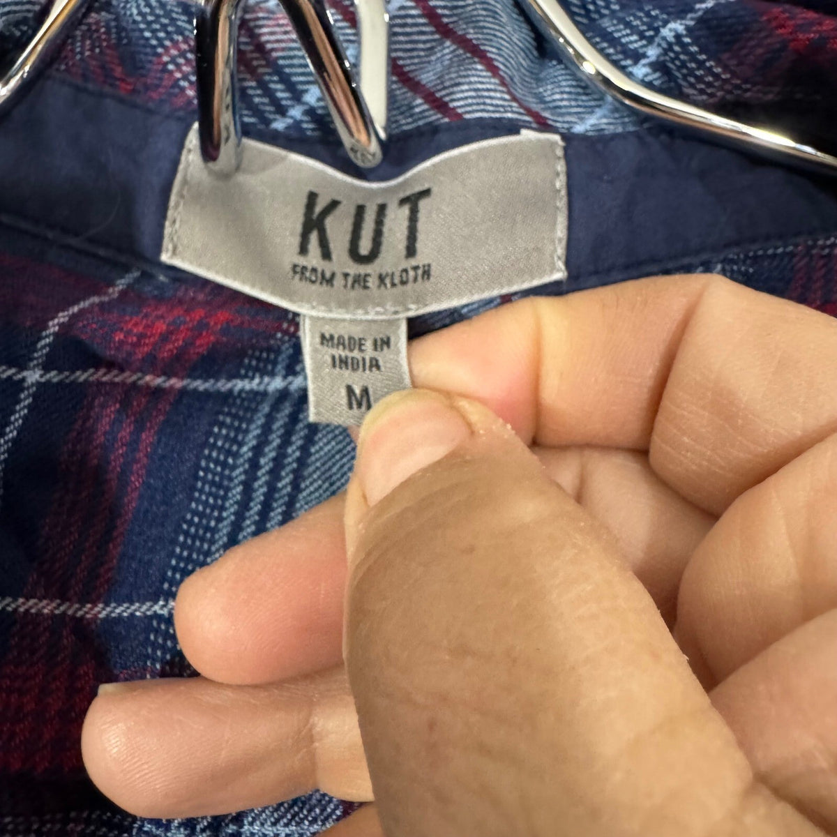 KUT from the Kloth Plaid Button Down Top Womens Size M Blue Red Rayon Boho