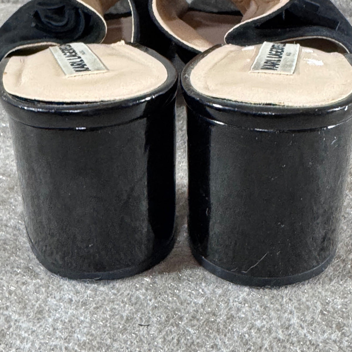 Karl Lagerfeld Hettie Black Mules Women 10 Suede Tassel Block Heel Chic