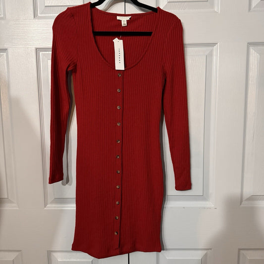 Topshop Women's Sz 2 Long Sleeve Knit Bodycon Midi Sweater Dress NWT