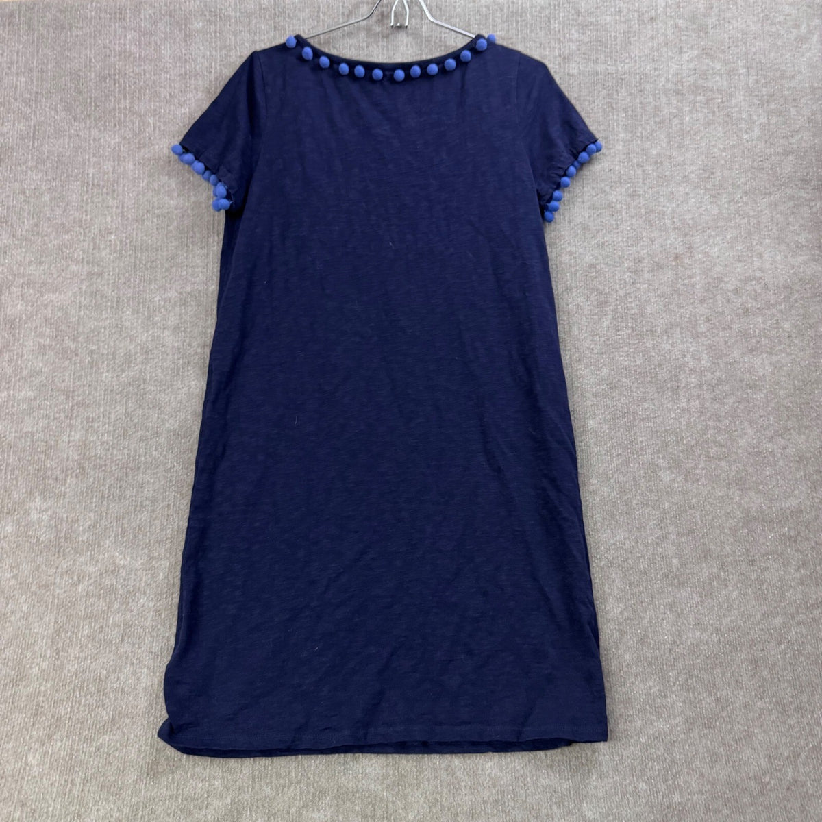 Boden Navy Blue Pom Pom Trim Short Sleeve Casual Dress UK 12 US 8 Cotton