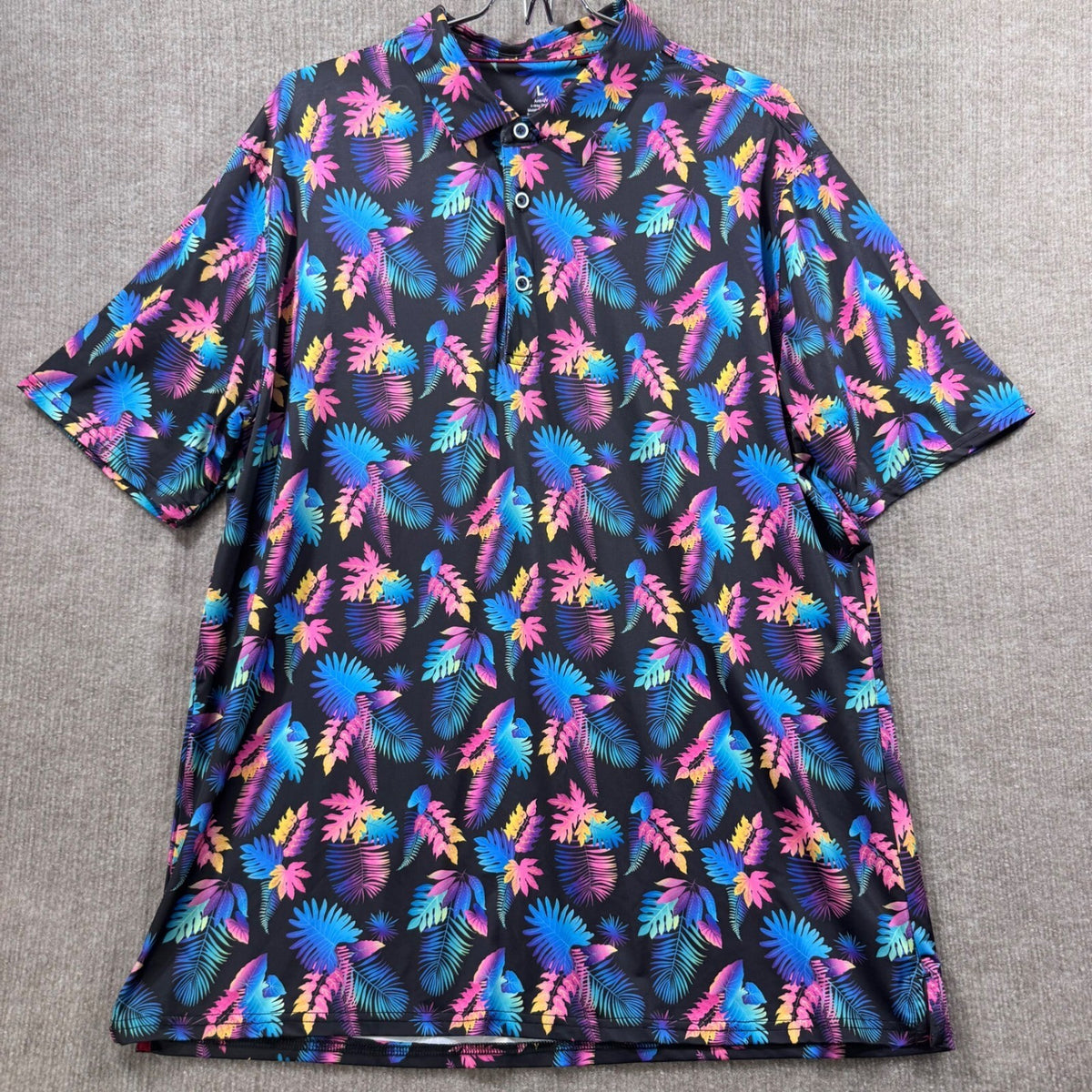 Performance Polo Shirt Men L Tropical Print Anti UV Golf Casual Moisture Wicking