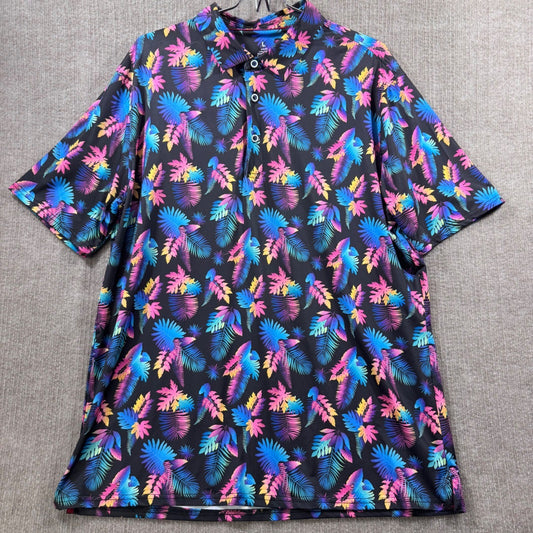 Performance Polo Shirt Men L Tropical Print Anti UV Golf Casual Moisture Wicking