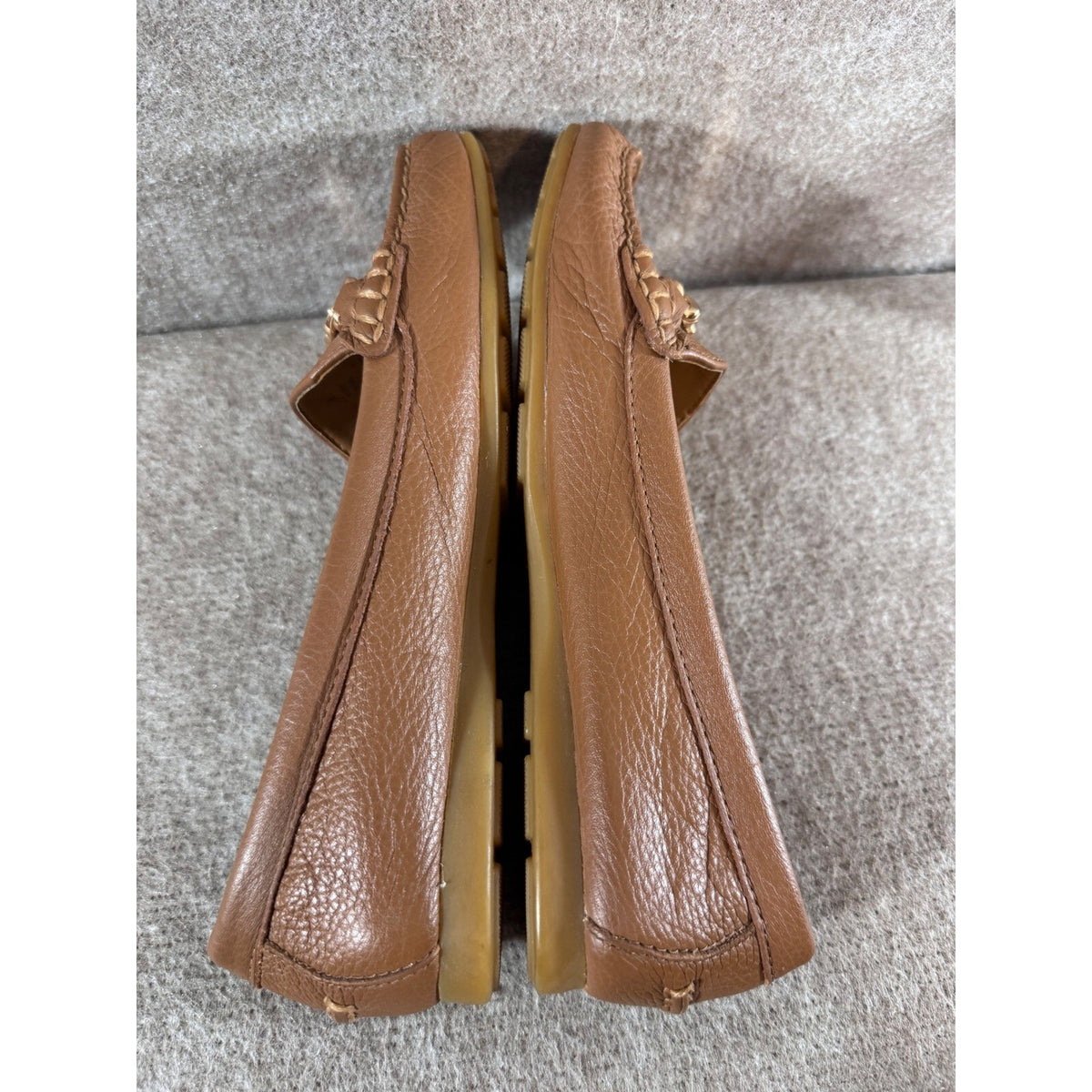 Coach Olive Loafers Women 8B Brown Pebble Leather Gold Horsebit Driving Shoes