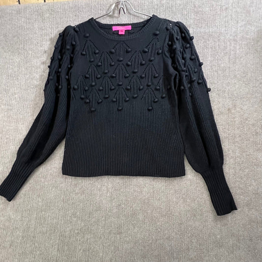 Lilly Pulitzer XS Black Puff Sleeve Sweater Textured Pom Pom Knit Pullover