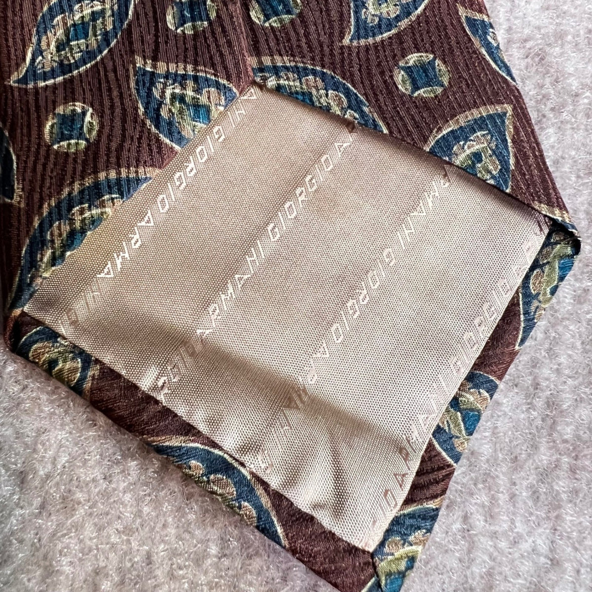 Vintage Giorgio Armani Tie Mens OS Brown Silk Medallion Geometric Designer