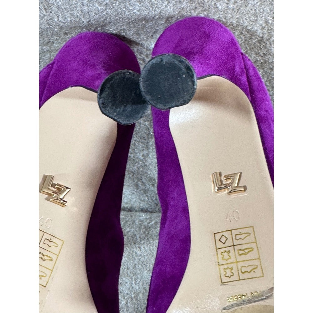 Lola Cruz Suede Mules Women 40 Purple Rhinestone Strap Pointed Toe Stiletto