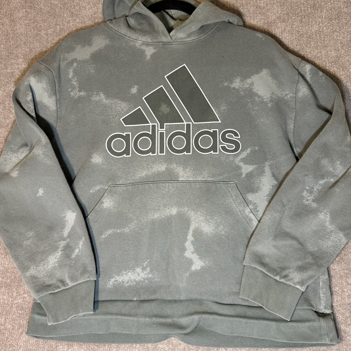 Adidas Hoodie Women 18/20 Kangaroo Pocket Green Cloud Wash Fleece Relaxed Fit