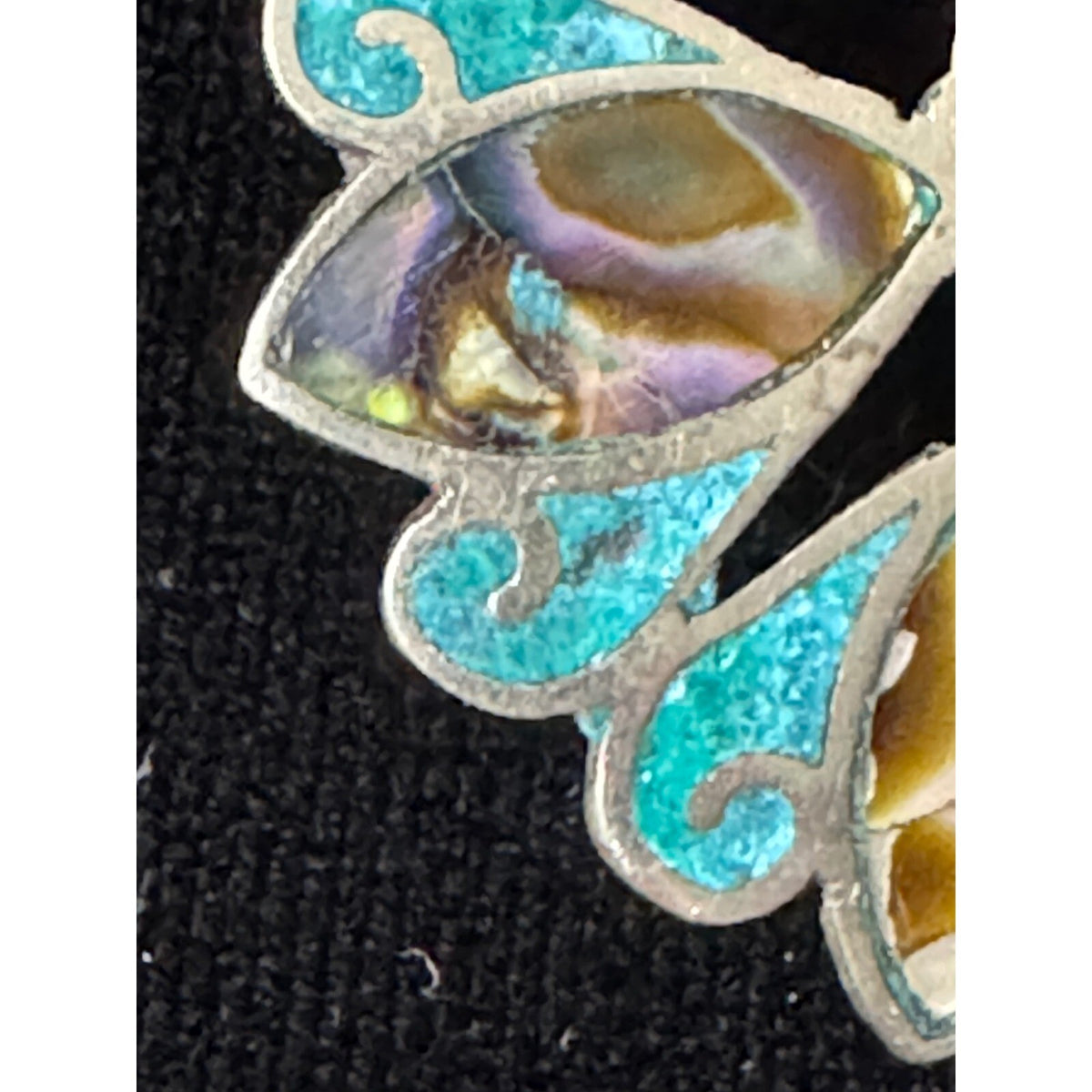 Vintage Taxco Beto Brooch Pendant Unisex OS Abalone Turquoise Inlay Floral READ