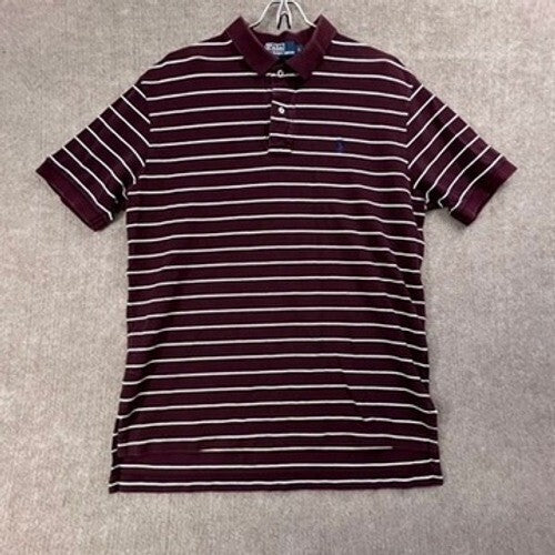 Vintage Ralph Lauren Polo Shirt Men's Large L Burgundy White Stripe Preppy Golf