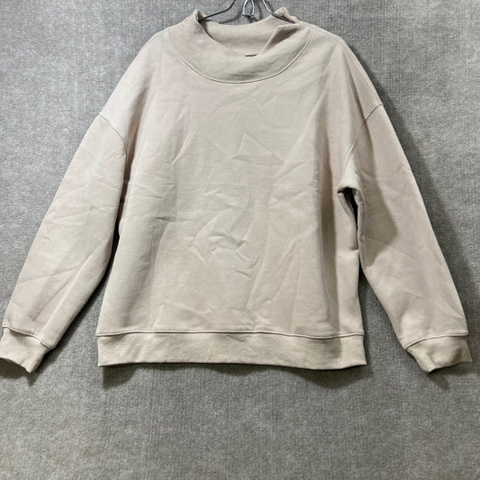 Trendy Queen Mock Neck Sweatshirt Pullover Oversize Beige XL Cotton Polyester