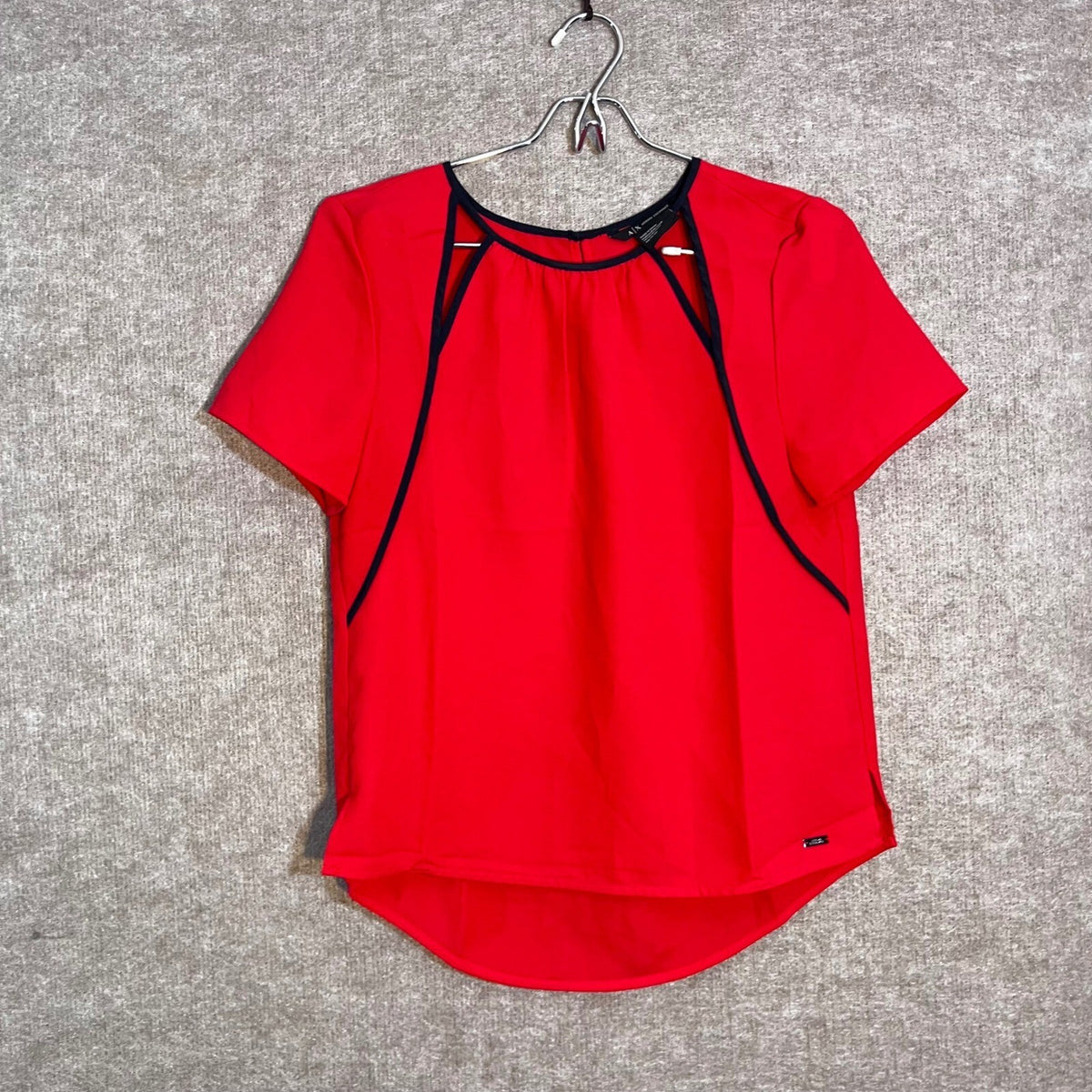 Armani Exchange Blouse Womens XS Red Short Sleeve Contrast Trim High Low Casual