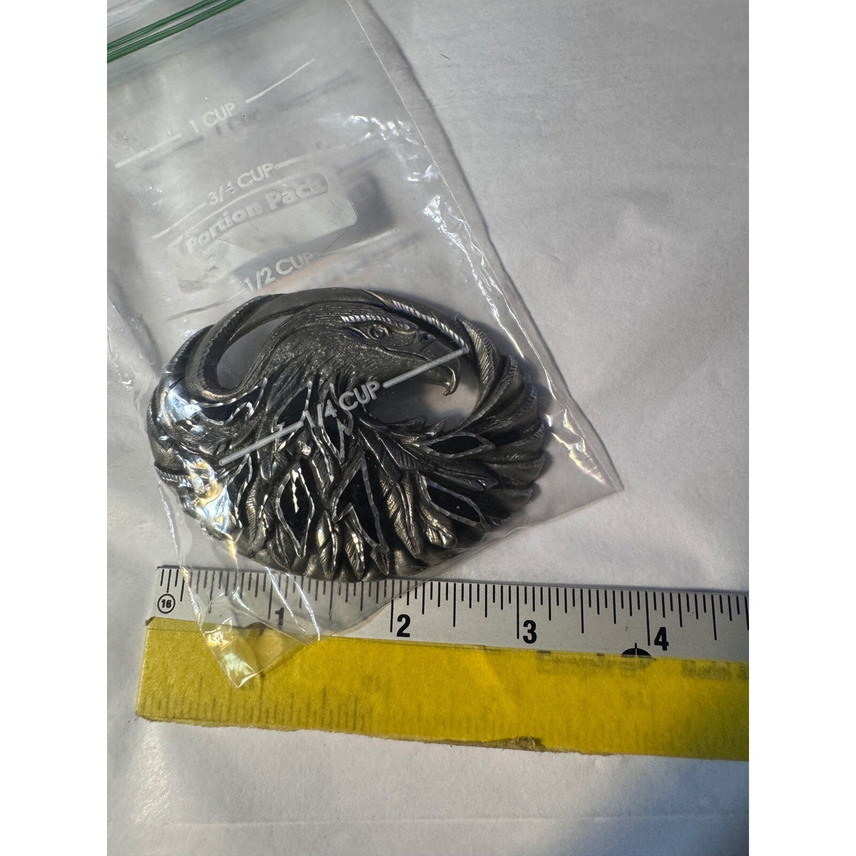 Vintage 1995 EJC Pewter Bald Eagle Belt Buckle Diamond Cut Black Enamel USA.