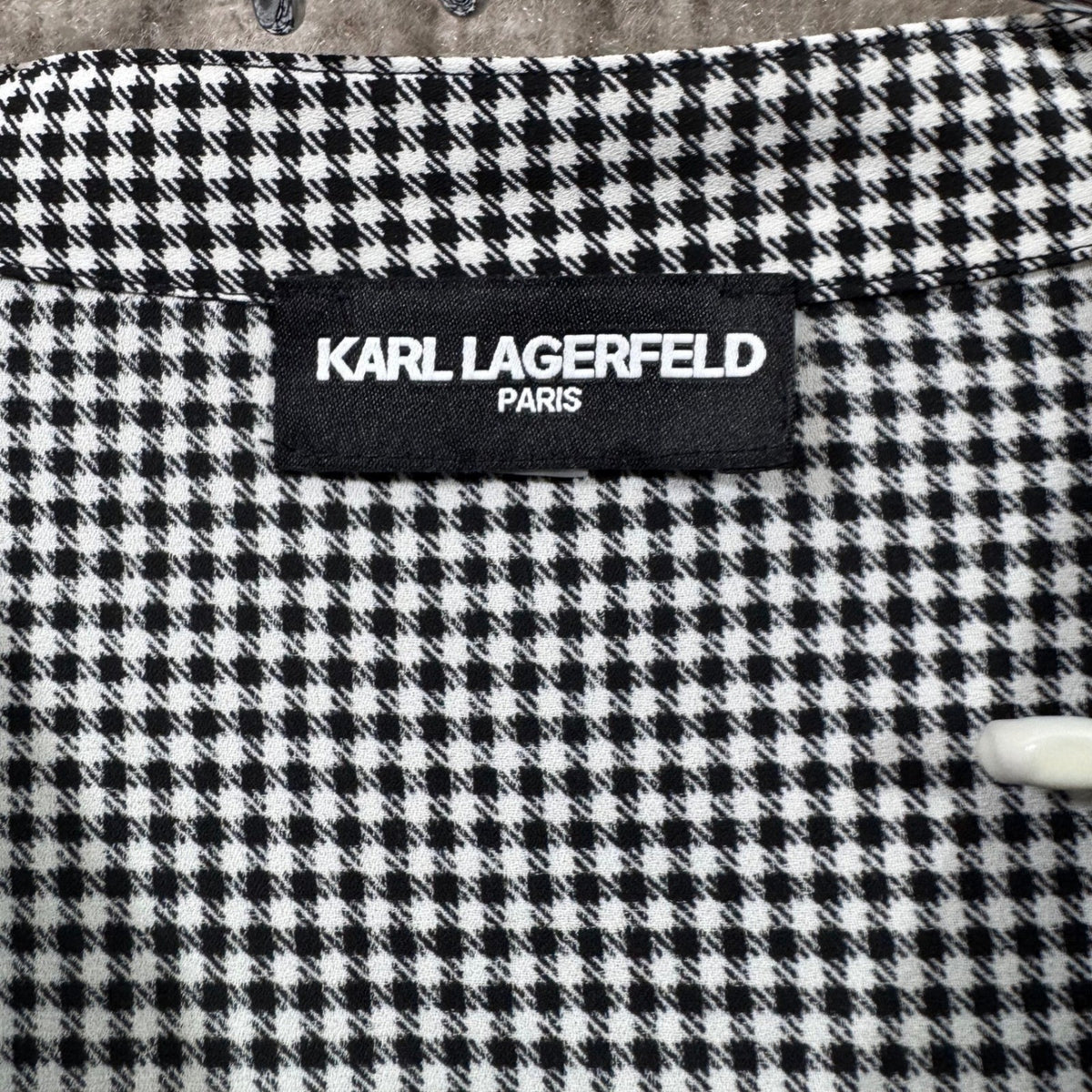 Karl Lagerfeld Paris Black White Gingham Ruffle V Neck Short Sleeve Blouse Top