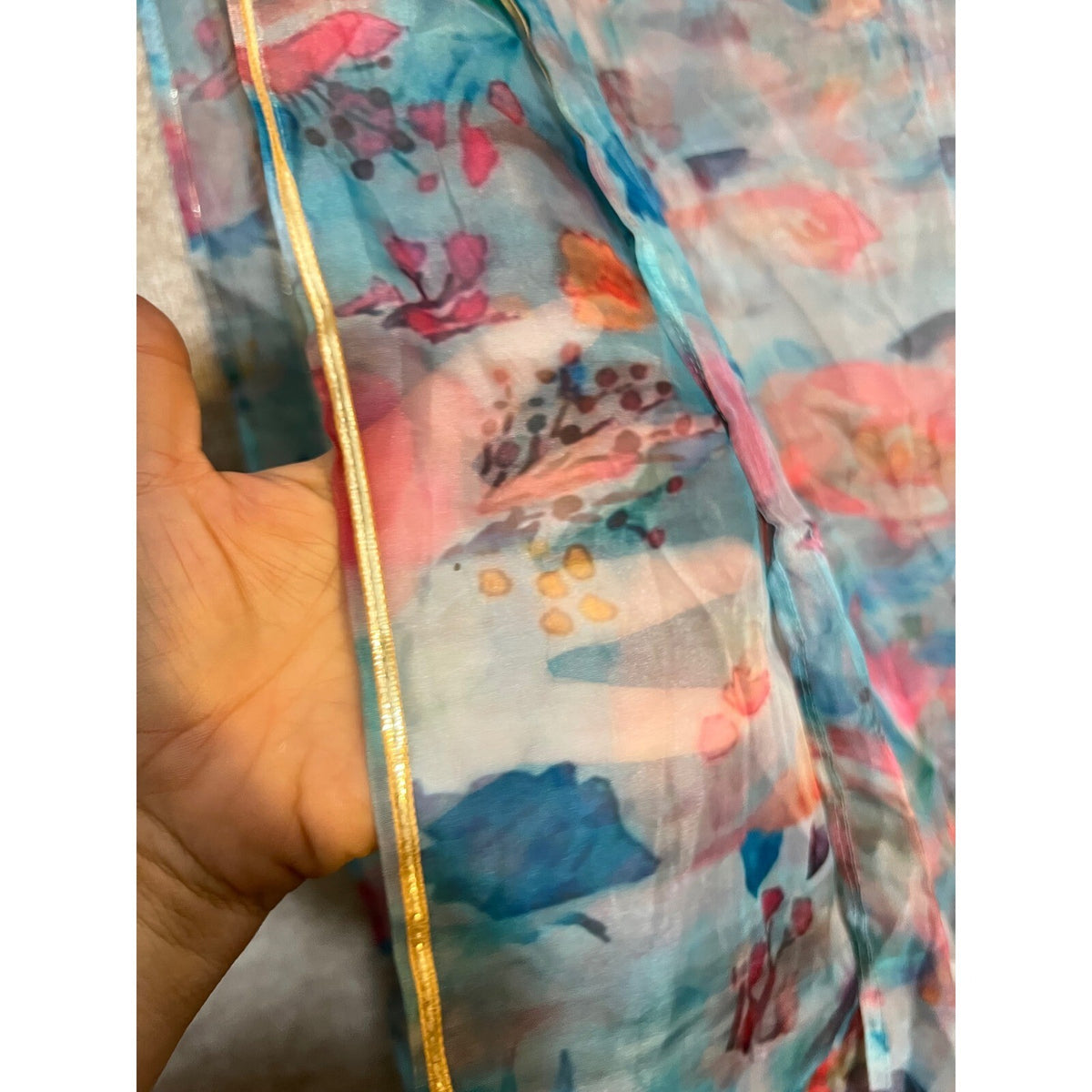 Sheer Scarf Lot of 2 Women Floral Sea Life Print Blue Pink Gold Boho Wrap