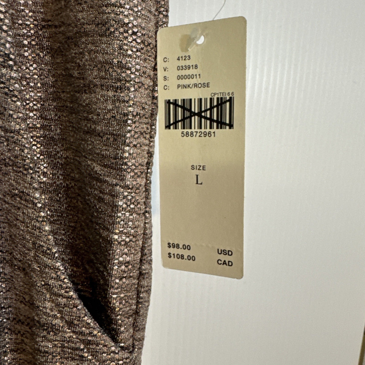 NWT Anthropologie Melora Metallic Rose Gold Joggers Sz L Festival Disco Glam