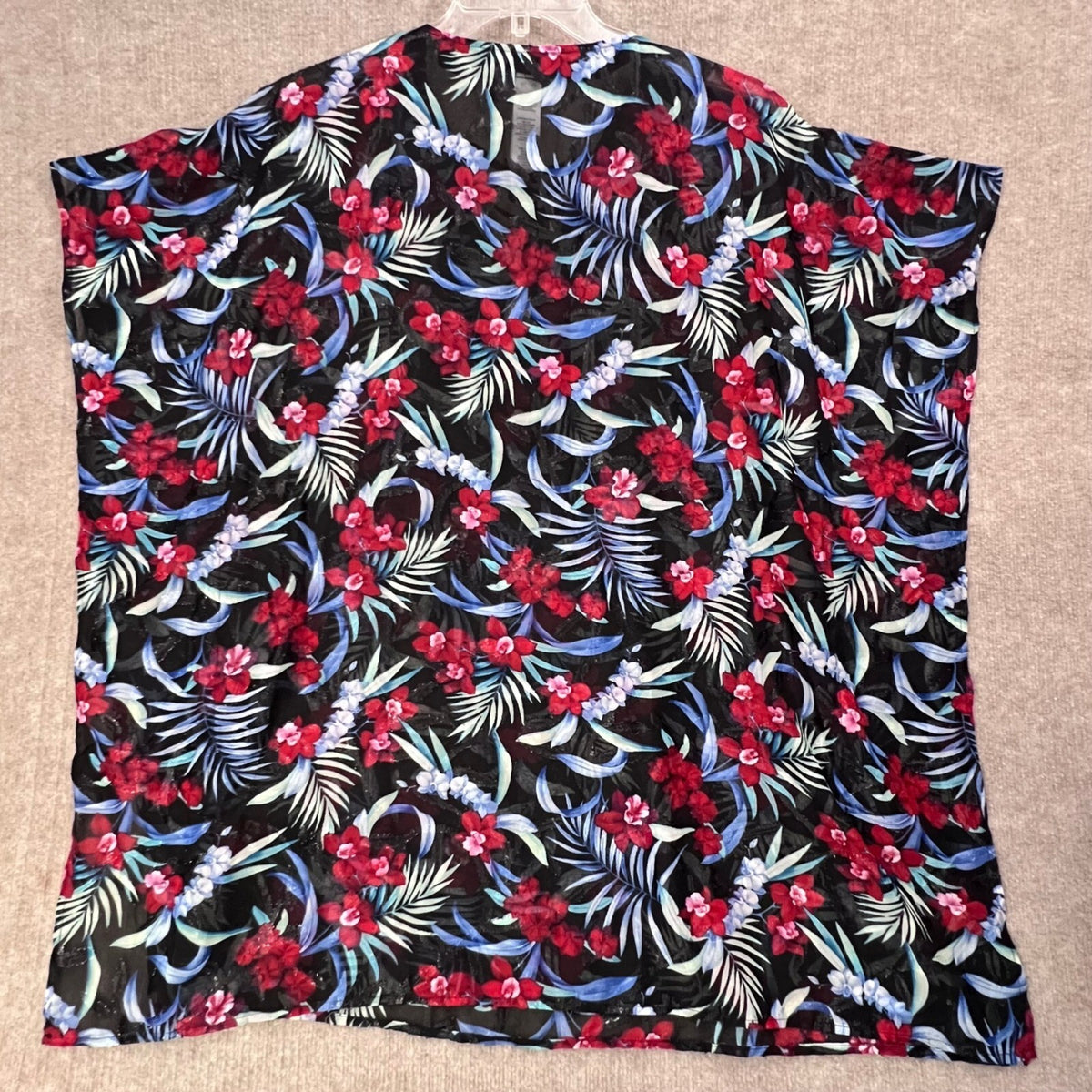 Tommy Bahama Floral Lace Up Tassel Cover Up Top S/M Black Red Blue