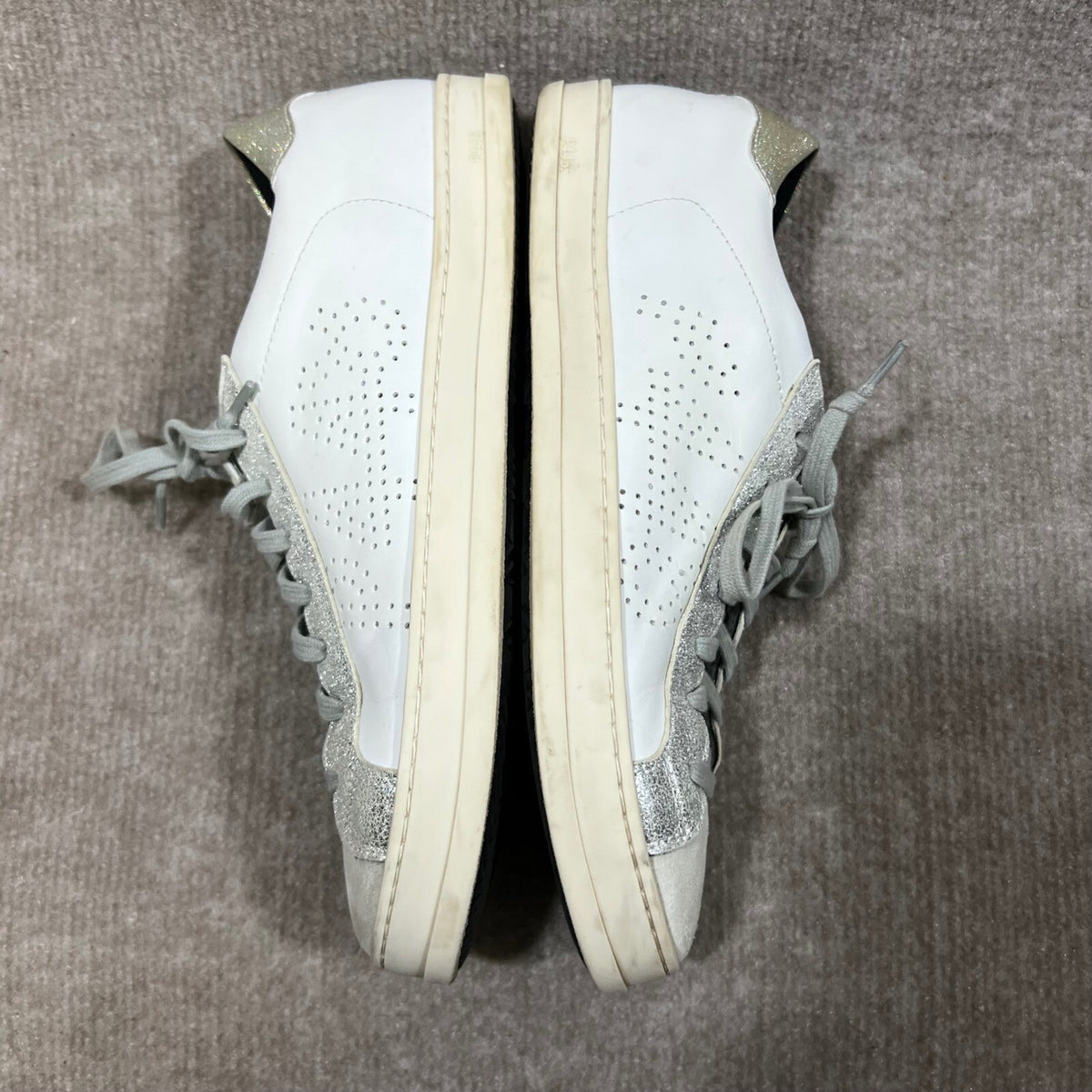 P448 John White Silver Glitter Leather Low Top Sneakers Size 41 US 10
