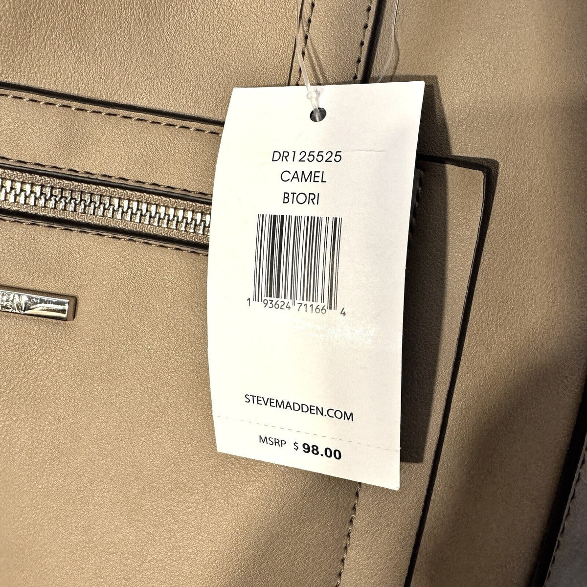 Steve Madden BTORI Tote Bag Women Large Camel Faux Leather Minimalist Boho NWT