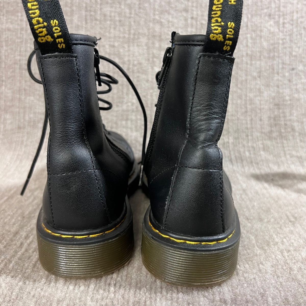 Dr Martens Black Leather Ankle Boots Zip EU36 5L 4M 3 Kids Lace Up Round Toe