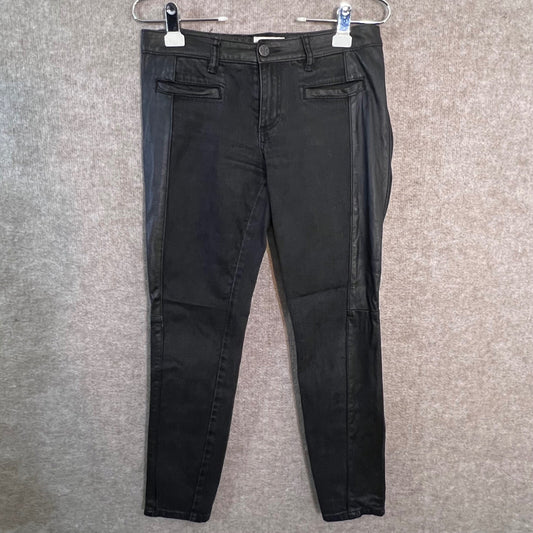 Tory Burch Skinny Pants Womens 28 Black Leather Denim Mixed Media Moto Edgy