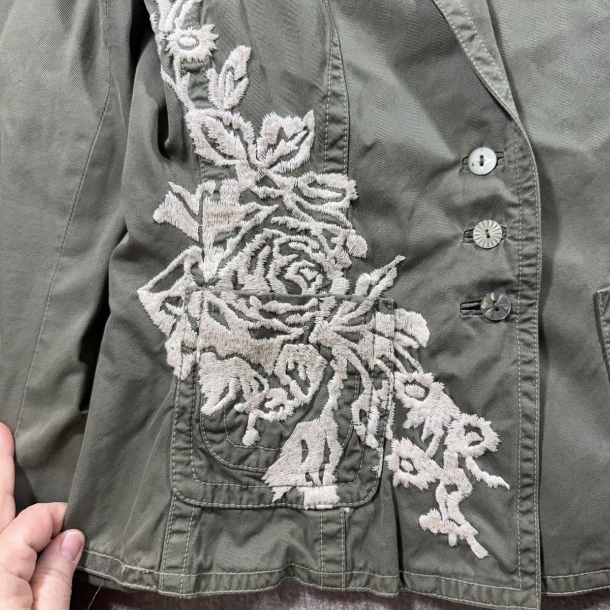 Johnny Was Los Angeles Women's Embroidered Blazer Jacket  S/M Crest Rose Accent
