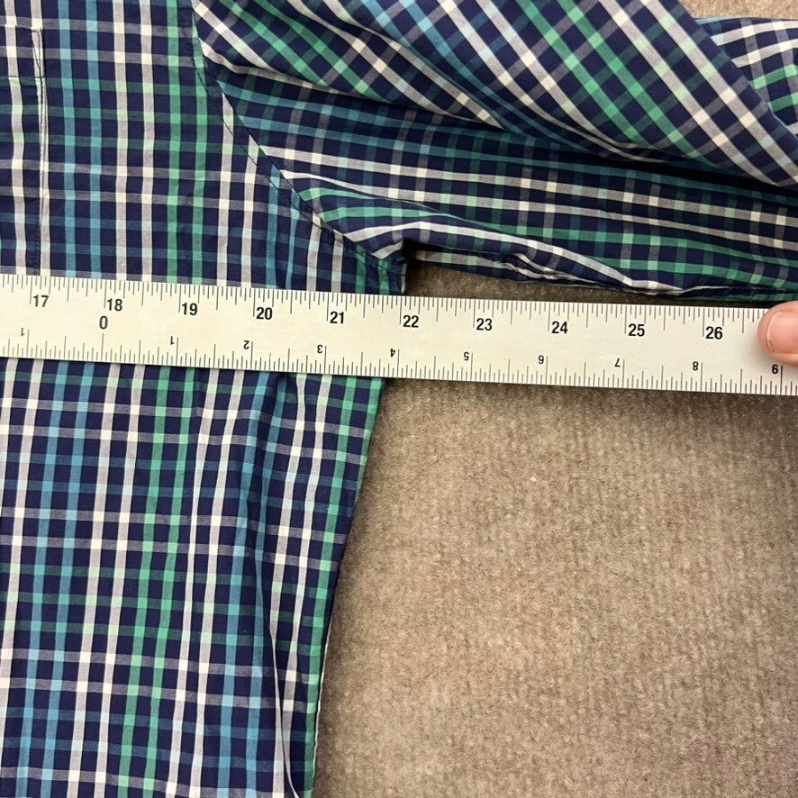 Calvin Klein Mens Large Green Blue Plaid Slim Fit Extra Fine Cotton Shirt