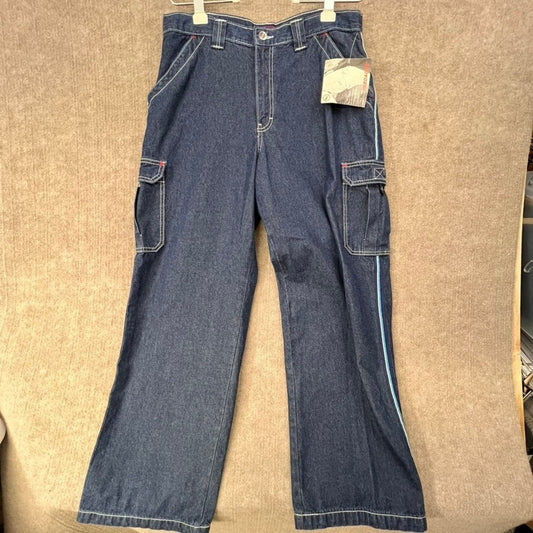 Jordache Wide Leg Cargo Jeans Y2K Vintage Blue Denim Pants Size 15/16 NEW