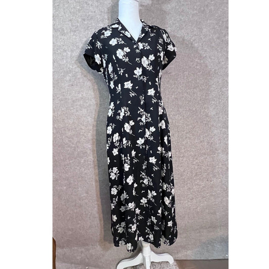 Lauren Ralph Lauren Dress Womens 4P Silk Floral Button Front Maxi Cottagecore
