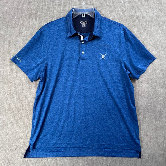Chaps Golf Polo Shirt XL Blue Heathered Performance Golf Clubs Logo Casual