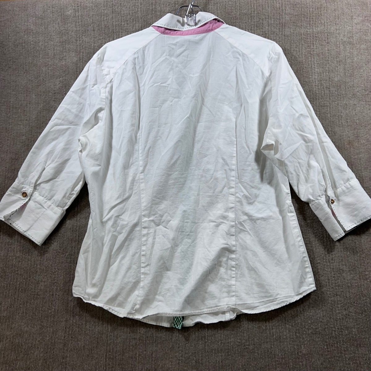 Arido Women's White Button Down Shirt 3/4 Sleeve Gingham Trim Size 46 us l