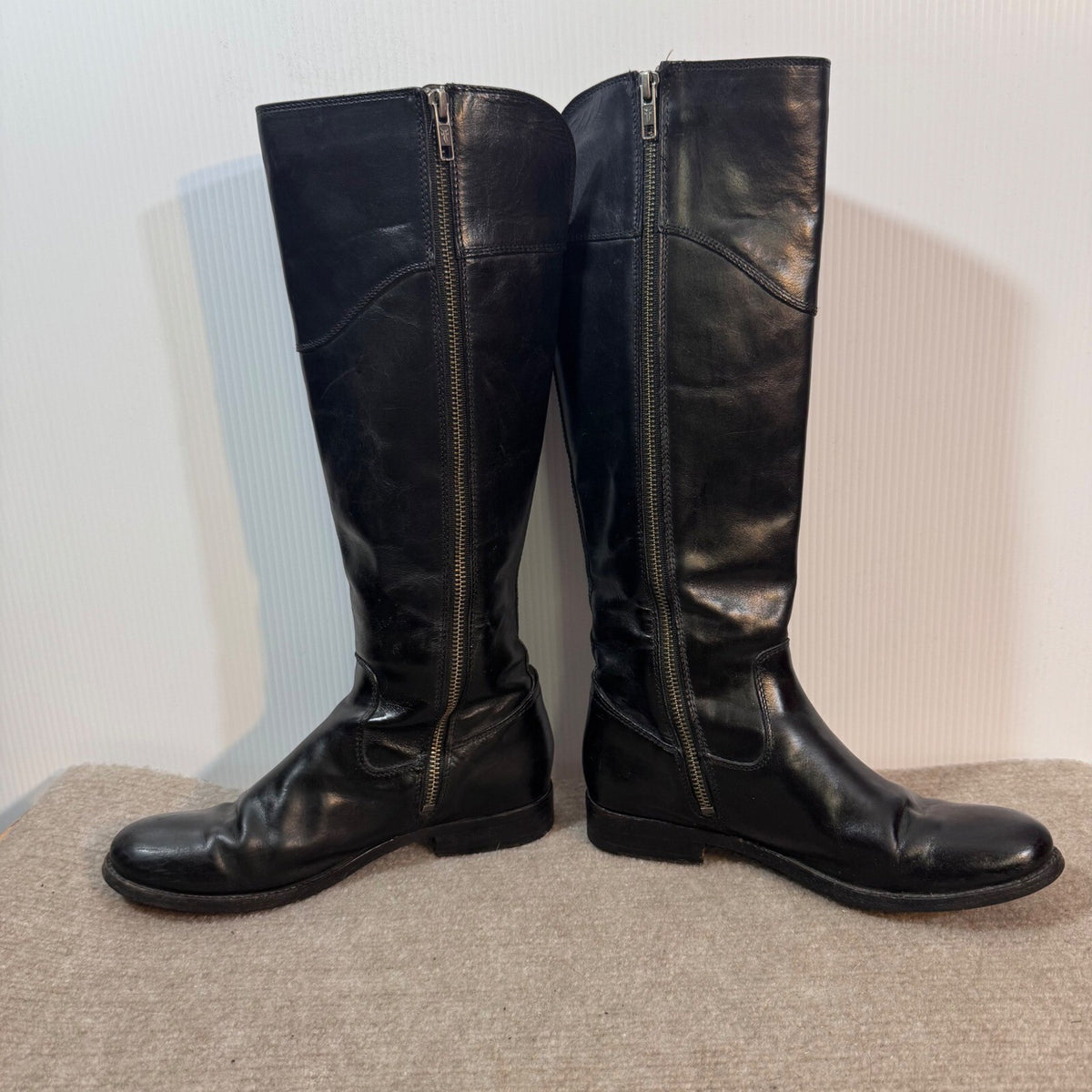 Frye Melissa Button Back Zip Boots Womens 6.5 Black Leather Knee High Equestrian